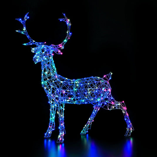 1.4M Colour Changeable White Rattan Woburn Stag - 300 LEDs