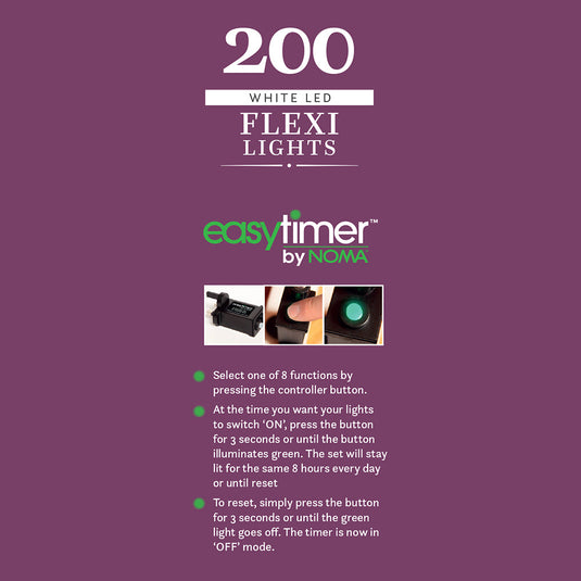 200 White Flexi Wire Lights with Green Cable