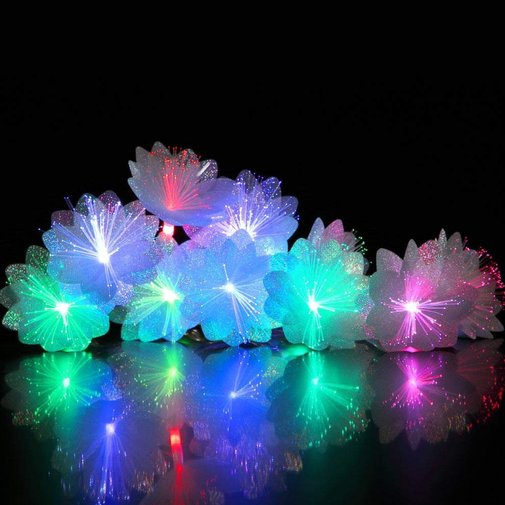 10 Colour Changing Large Flower Fibre Optic String Light Home