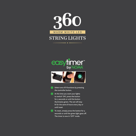 360 Warm White Multifunction String Lights with Green Cable
