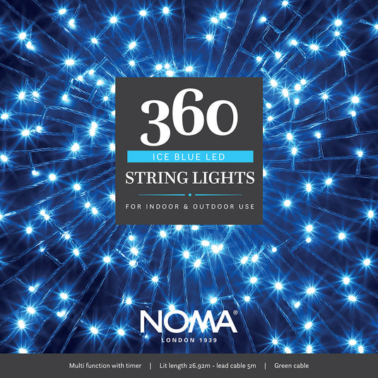 360 Ice Blue Multifunction String Lights with Green Cable