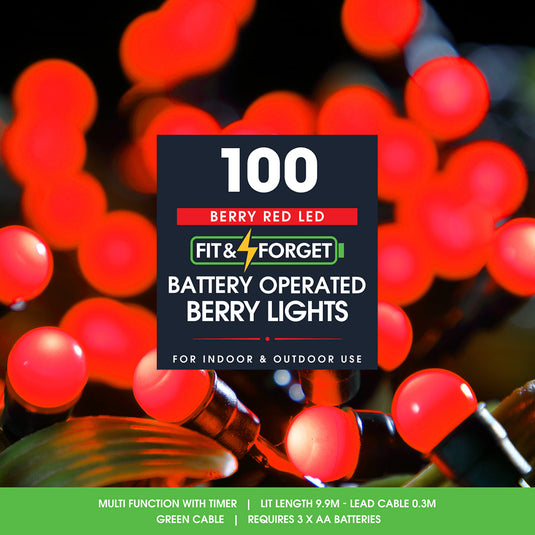 100 Fit & Forget Red Multifunction Berry Lights