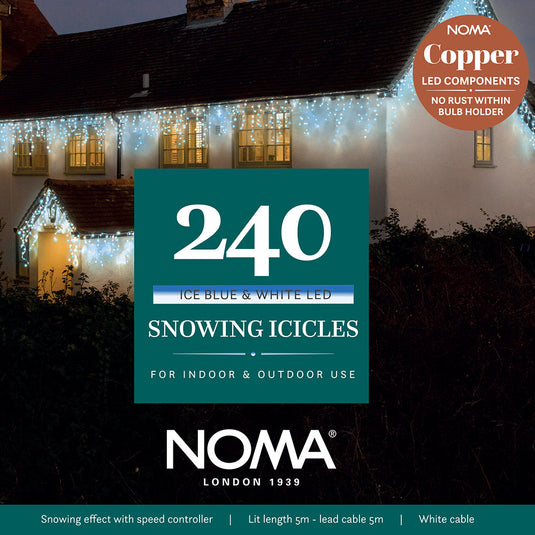 240 White/Ice Blue Snowing Icicles With White Cable