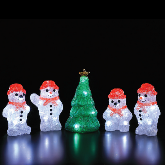 4 Acrylic Snowmen & Tree String Lights