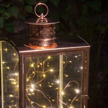 Modern Metallic Glass Lantern with Copper Wire Lights
