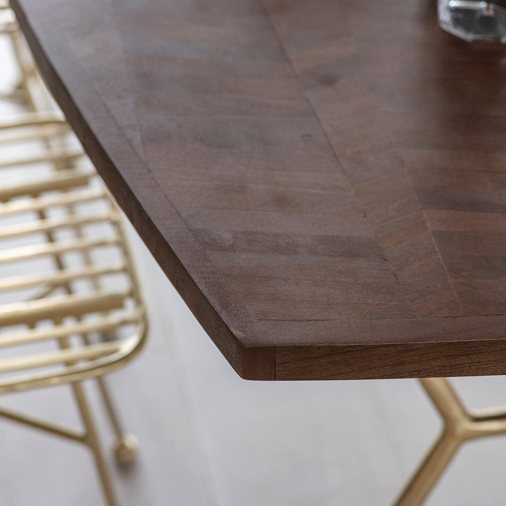 Parker Dining Table 180cm with chevron pattern top and forged metal base