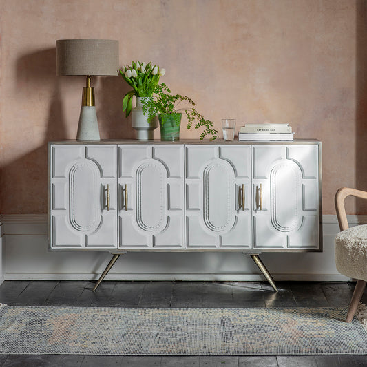 Cleo Sideboard in Grey and Whitewash finish and Brass plated handles and legs