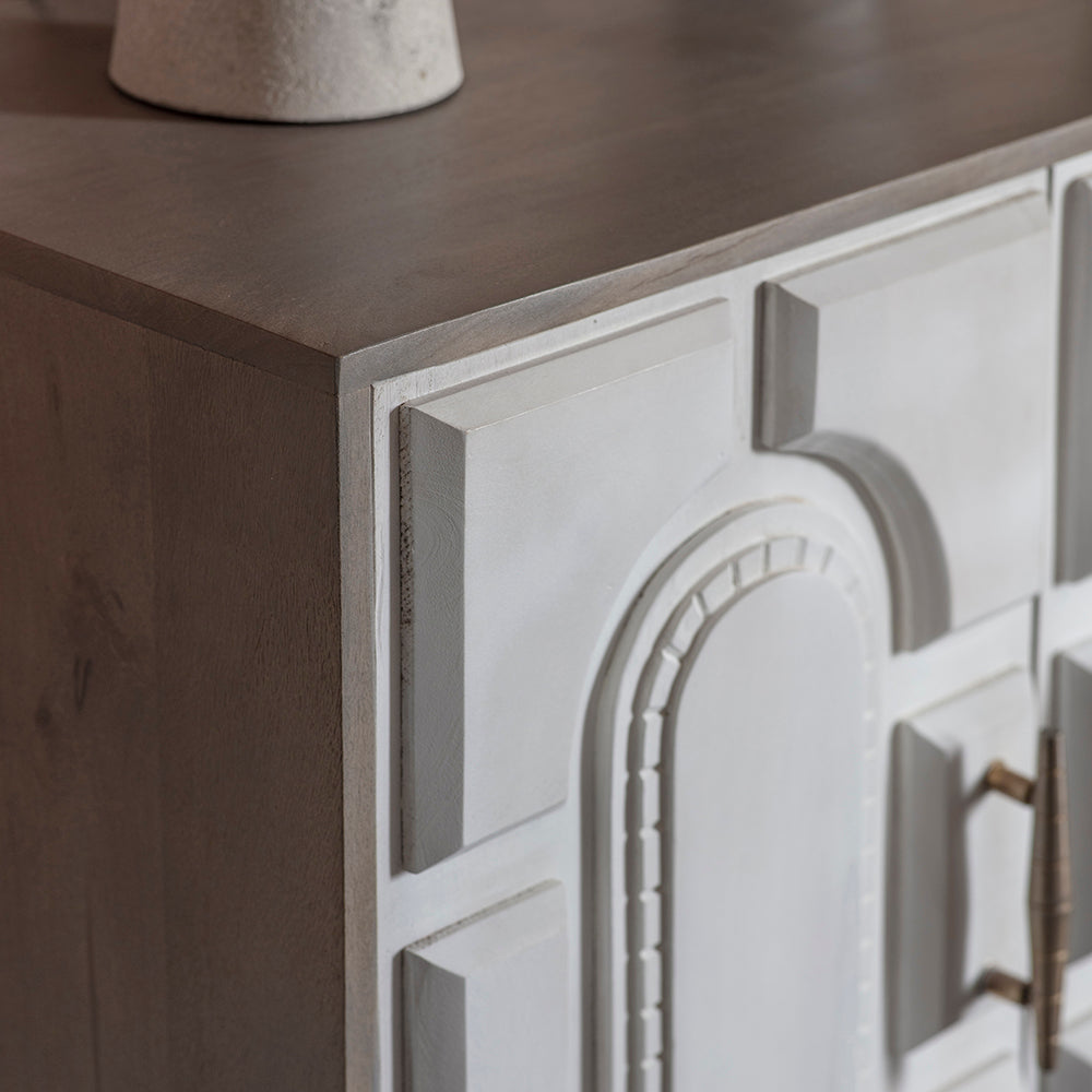 Cleo Sideboard in Grey and Whitewash finish and Brass plated handles and legs