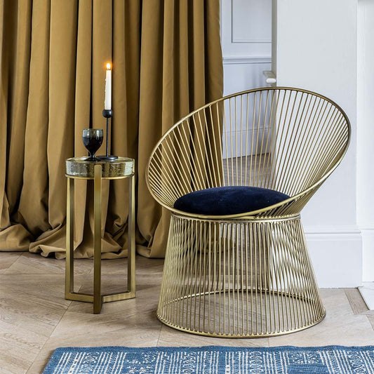 Saint-Germain Brass Occassional Chair In Blue Velvet