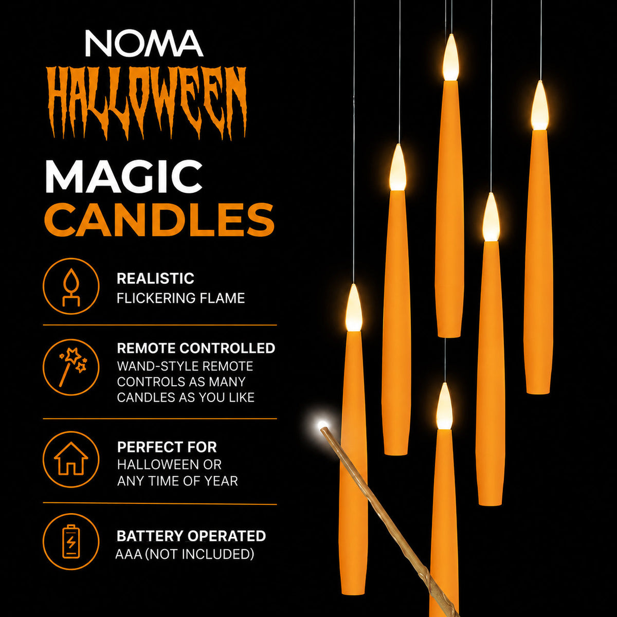 Set of 5 Magic Candles With Wand (Orange)