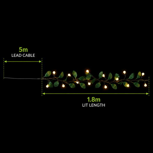 1.8m Berry & Mistletoe Branch Garland – Warm White