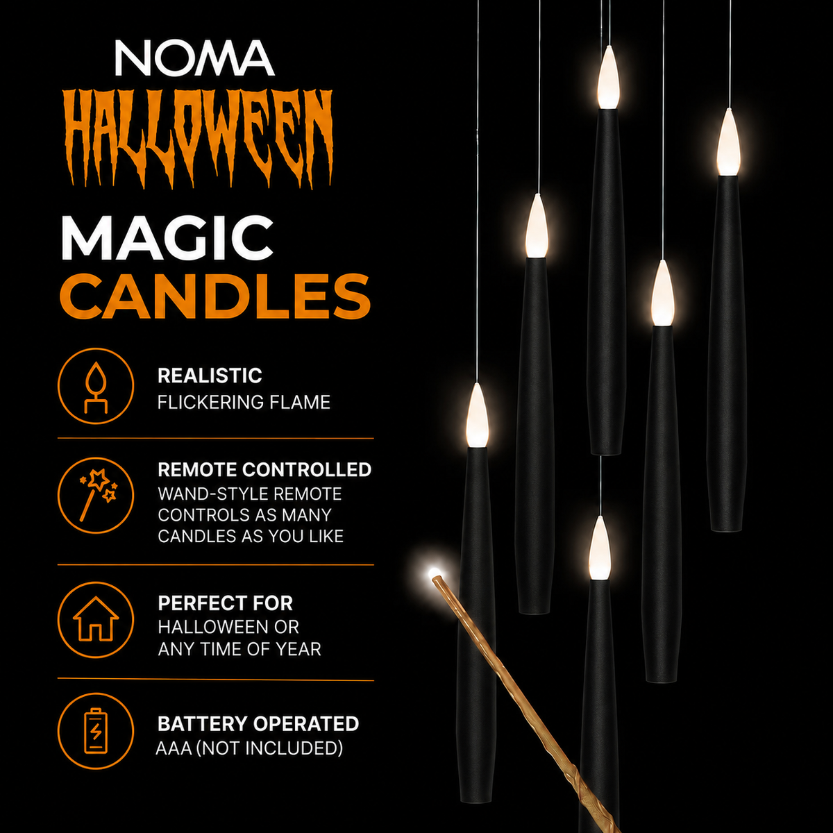 Set of 5 Magic Candles (Black) With Wand