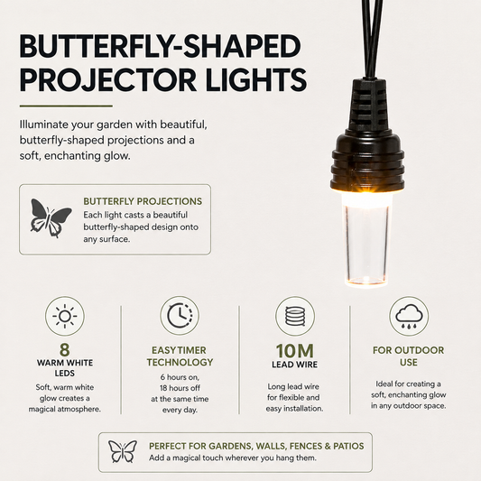 Warm White Butterfly Projector String Lights