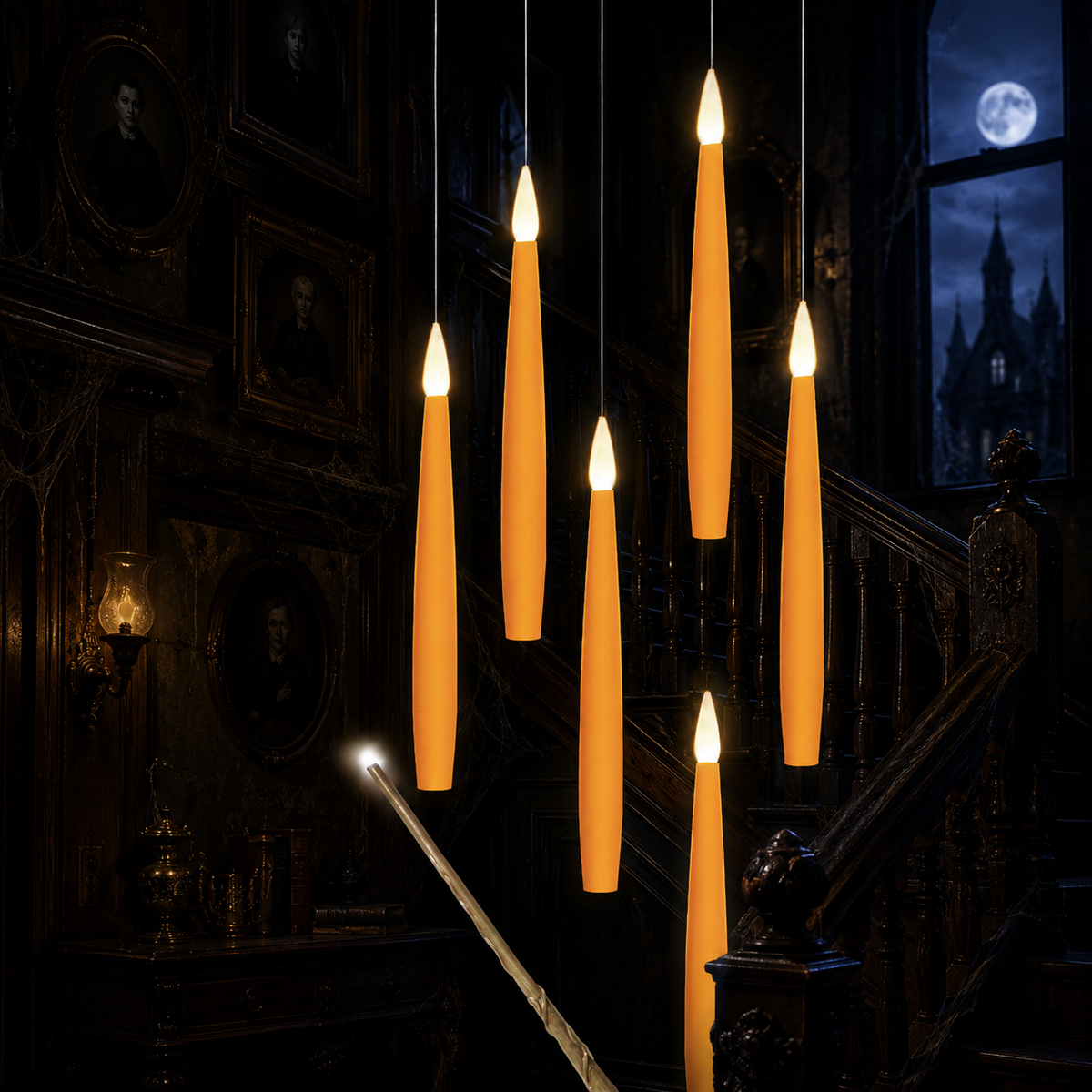 Set of 5 Magic Candles With Wand (Orange)