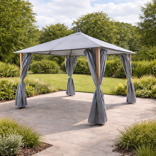 Sanctuary Oak 4 x 3m Fabric Gazebo with Solar Lights