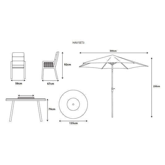 Havana 6 Seat Dining Set with Lazy Susan and 3.0m Parasol