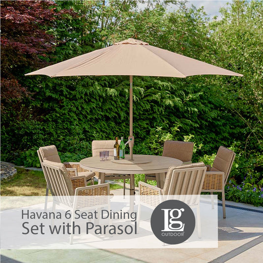 Havana 6 Seat Dining Set with Lazy Susan and 3.0m Parasol