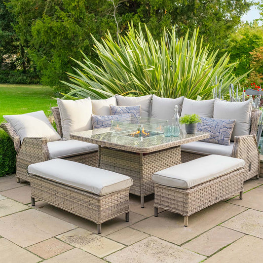 Lyon Large Square Modular Dining Set With Gas Firepit Table