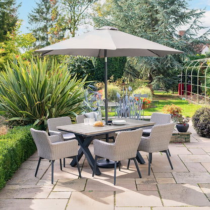 Oslo 6 Seat Rectangular Dining Set With 3.0M Deluxe Parasol