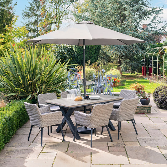 Oslo 6 Seat Rectangular Dining Set With 3.0M Deluxe Parasol