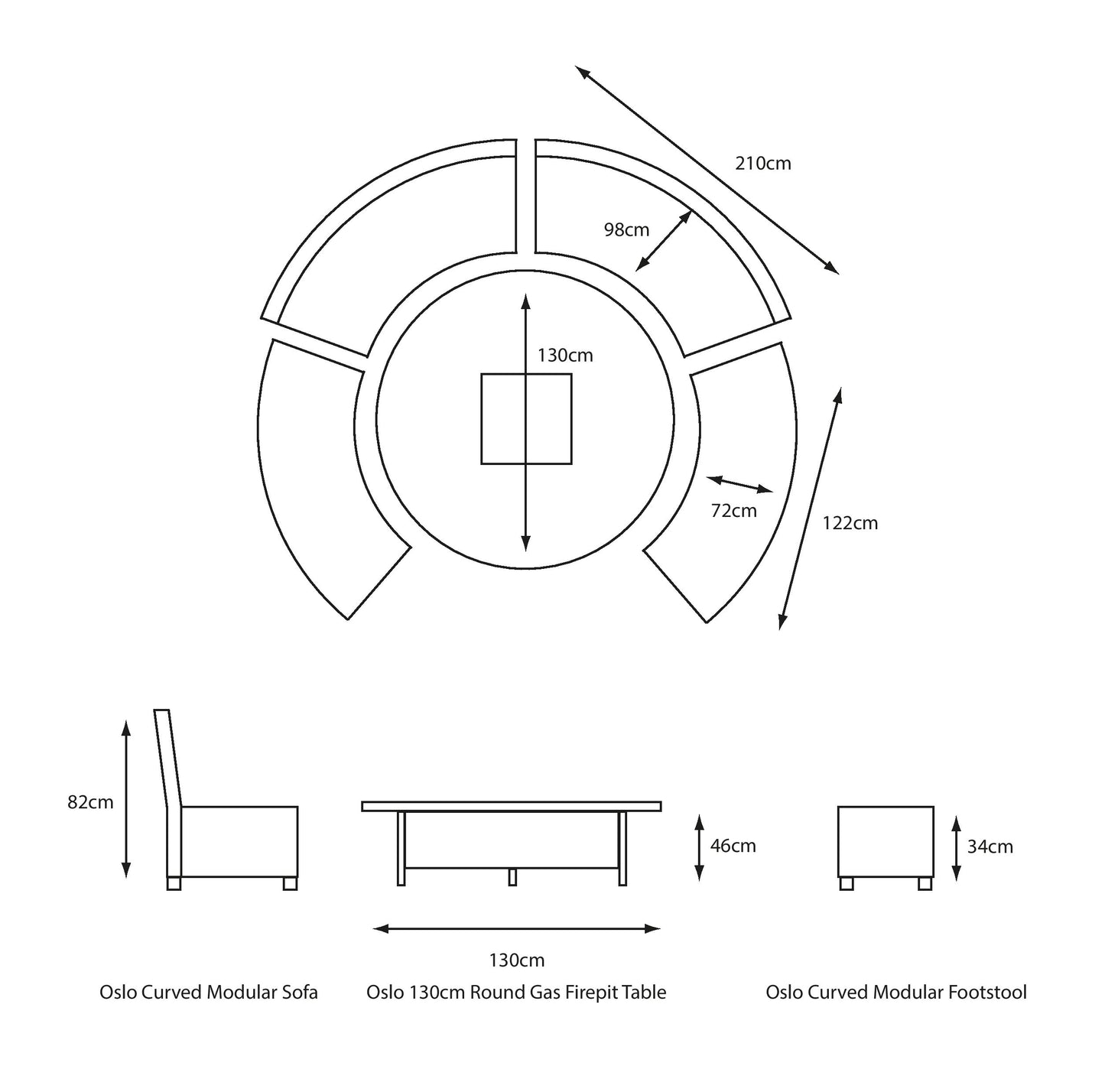 Oslo Curved Dining Modular Set With Crank Adjustable Table