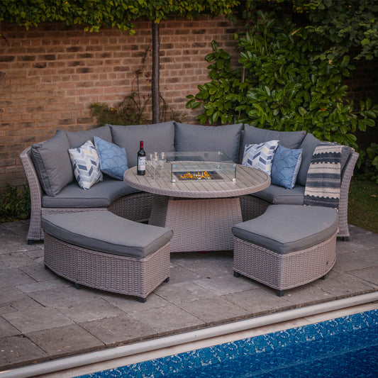 Oslo Curved Dining Modular Set With Gas Firepit Table