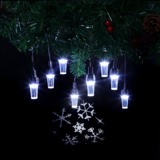 8 White Snowflake Pattern Projector String Lights