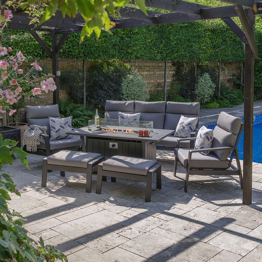 Santorini Dusk Lounge Dining Set with Gas Firepit