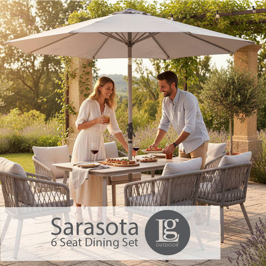 Sarasota 6 Seat Dining Set with 3.0m Parasol