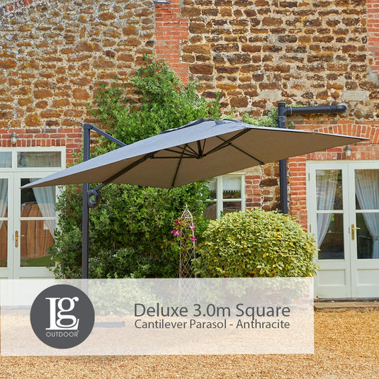 Deluxe 3.0m Square Cantilever Parasol - Anthracite