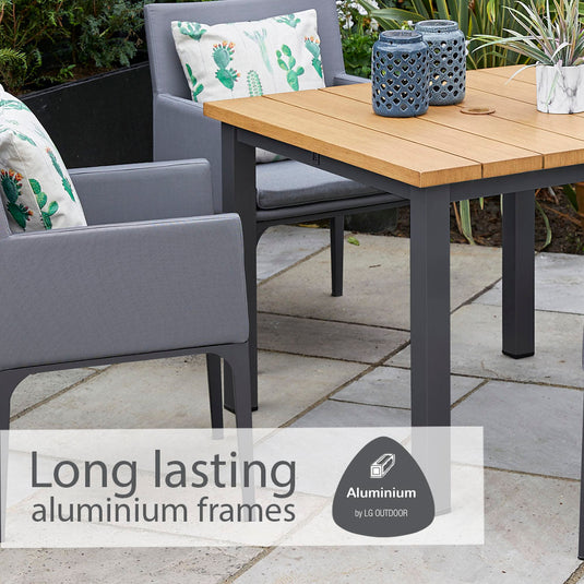 Stockholm 4 Seat Dining Set With Armchair And Deluxe 2.5m Parasol