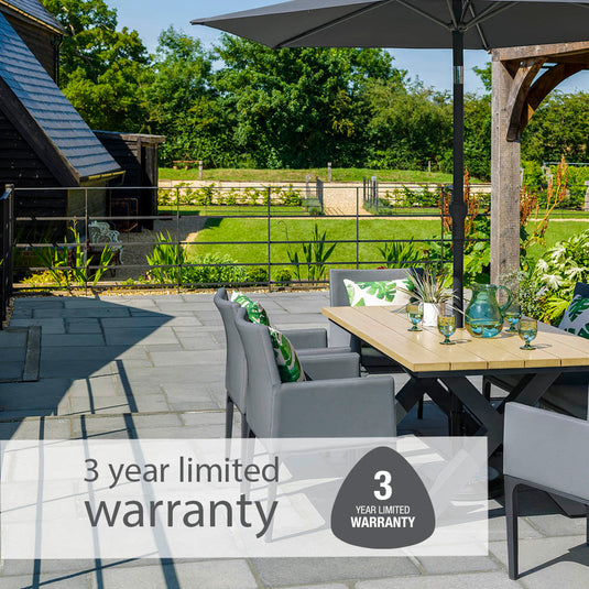Stockholm 6 Seat Dining Set With Armchair And Deluxe 3.0m Parasol