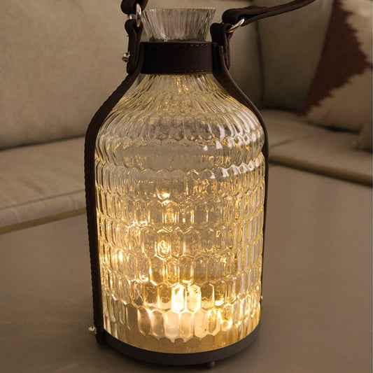 Glass Lantern With Leather Handle